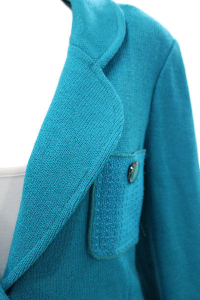 St. John Collection Womens Blue Tencel Blend Blazer Collared Button Size 16