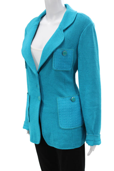 St. John Collection Womens Blue Tencel Blend Blazer Collared Button Size 16