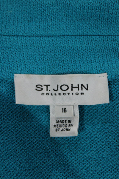 St. John Collection Womens Blue Tencel Blend Blazer Collared Button Size 16