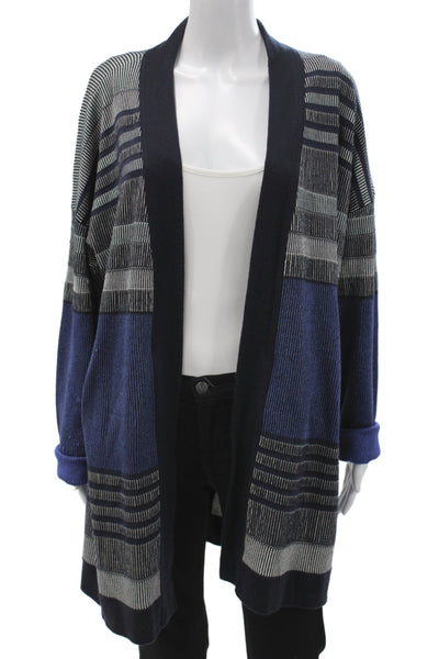 St. John Unisex Black Striped Cotton Polyester Cardigan Long Sleeve Size XL