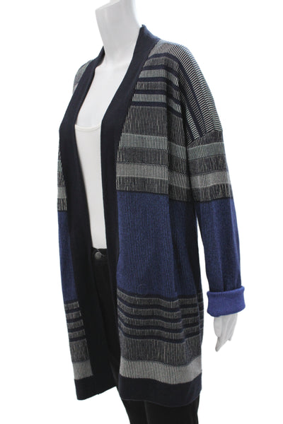 St. John Unisex Black Striped Cotton Polyester Cardigan Long Sleeve Size XL