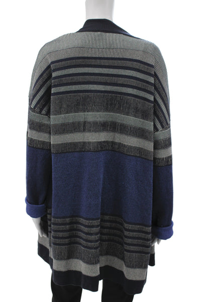 St. John Unisex Black Striped Cotton Polyester Cardigan Long Sleeve Size XL