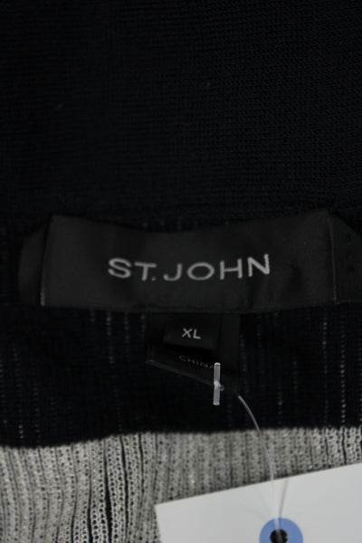 St. John Unisex Black Striped Cotton Polyester Cardigan Long Sleeve Size XL
