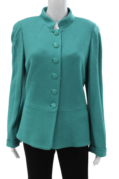 St. John Womens Green Button Mock Neck Blazer Long Sleeve Classic Size XL
