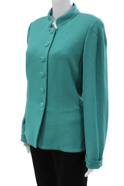 St. John Womens Green Button Mock Neck Blazer Long Sleeve Classic Size XL