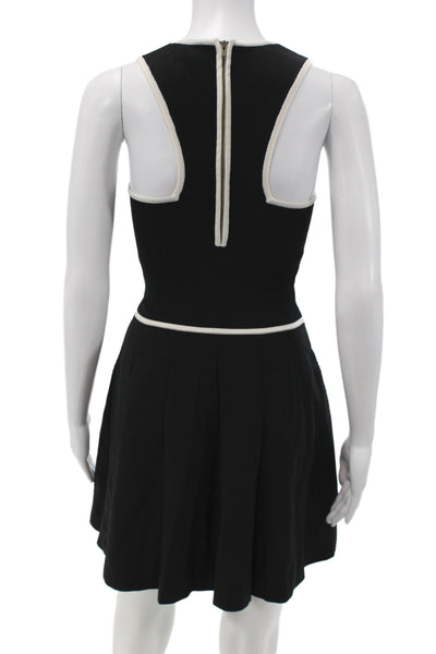 Parker Womens Fit & Flare Tank Dress Black Sleeveless Round Neck Zip Size XS