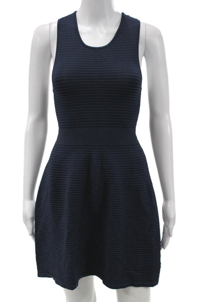 Parker Women Fit & Flare Tank Dress Dark Blue Striped Sleeveless Short Size XS