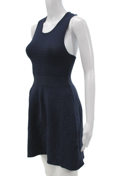 Parker Women Fit & Flare Tank Dress Dark Blue Striped Sleeveless Short Size XS
