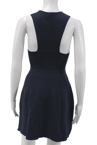 Parker Women Fit & Flare Tank Dress Dark Blue Striped Sleeveless Short Size XS