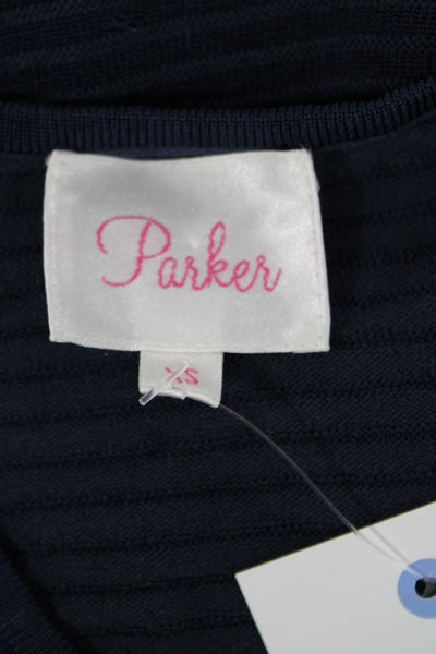 Parker Women Fit & Flare Tank Dress Dark Blue Striped Sleeveless Short Size XS