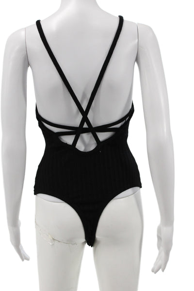 The Range Women Black Sleeveless Square Neck Jumpsuit Viscose Spandex Size XS