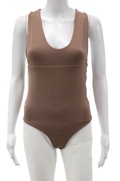 Olympia Womens One Piece Jumpsuit Brown Sleeveless Round Neck Beach Size S