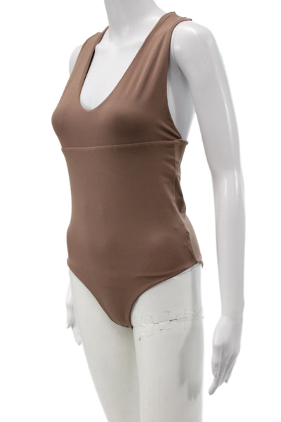 Olympia Womens One Piece Jumpsuit Brown Sleeveless Round Neck Beach Size S