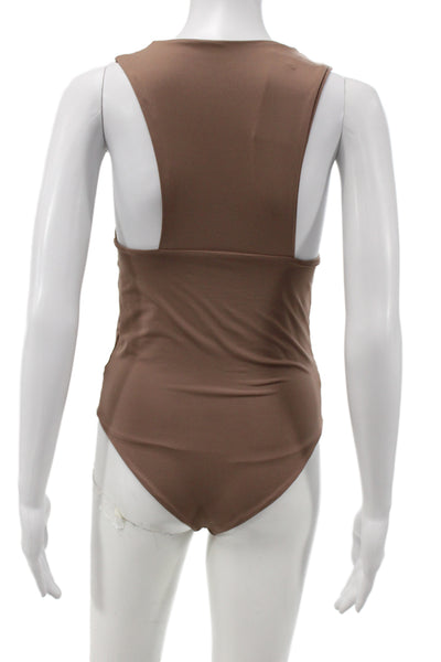 Olympia Womens One Piece Jumpsuit Brown Sleeveless Round Neck Beach Size S