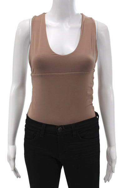 Olympia Womens One Piece Jumpsuit Brown Sleeveless Round Neck Beach Size S