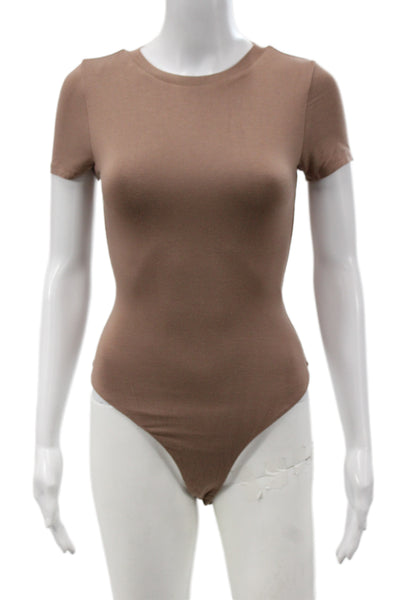 Naked Wardrobe Women Basic Jersey Brown Short Sleeve Crew Neck Jumpsuit Size S