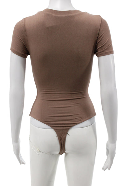Naked Wardrobe Women Basic Jersey Brown Short Sleeve Crew Neck Jumpsuit Size S