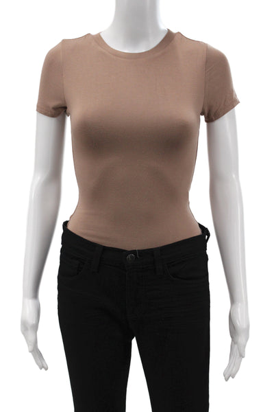 Naked Wardrobe Women Basic Jersey Brown Short Sleeve Crew Neck Jumpsuit Size S