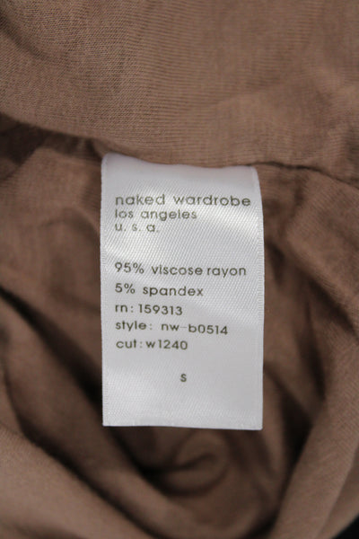 Naked Wardrobe Women Basic Jersey Brown Short Sleeve Crew Neck Jumpsuit Size S