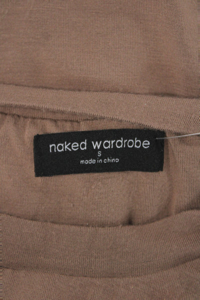 Naked Wardrobe Women Basic Jersey Brown Short Sleeve Crew Neck Jumpsuit Size S