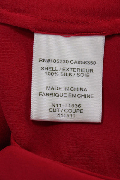 Joie Womens Red Silk Button Up Blouse Short Sleeve Round Neck Classic Size S