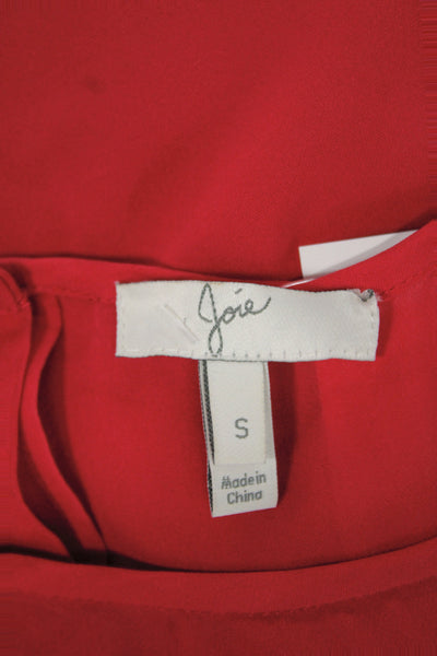 Joie Womens Red Silk Button Up Blouse Short Sleeve Round Neck Classic Size S