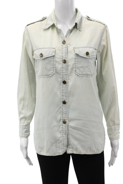 Current/Elliott Womens Light Blue Cotton Long Sleeve Button-Up Top Size 1