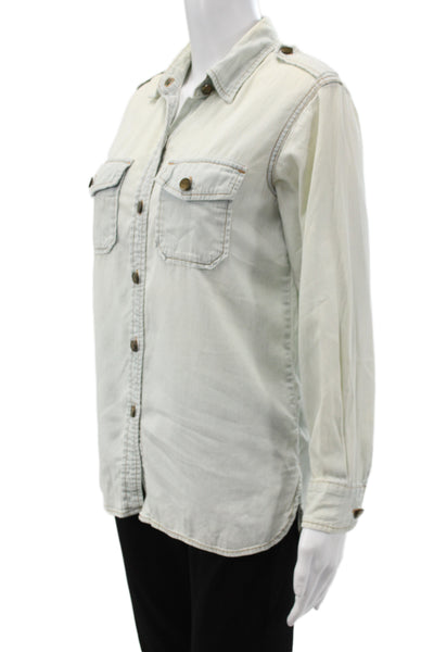 Current/Elliott Womens Light Blue Cotton Long Sleeve Button-Up Top Size 1