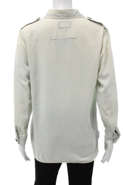 Current/Elliott Womens Light Blue Cotton Long Sleeve Button-Up Top Size 1