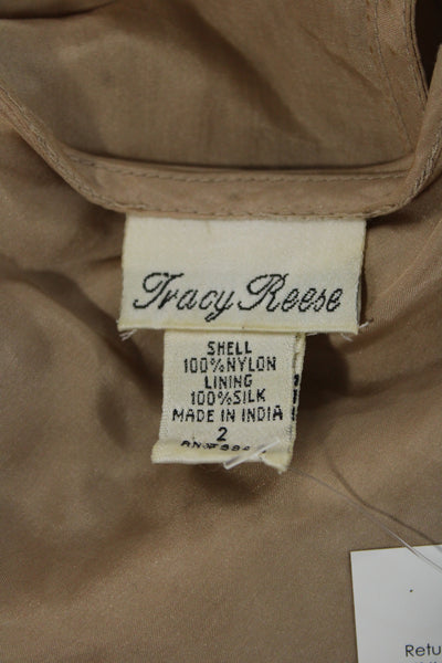 Tracy Reese Women Beige Floral Short Sleeve Blouse Boho Size 2