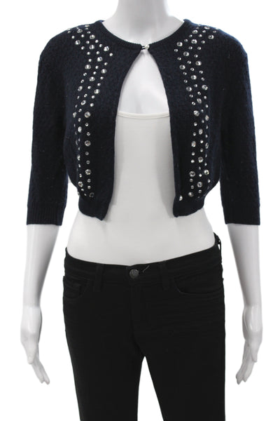 Marc Jacobs Women Cardigan Dark Blue Wool Hook & Eye 3/4 Sleeve Size S