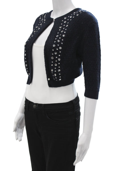 Marc Jacobs Women Cardigan Dark Blue Wool Hook & Eye 3/4 Sleeve Size S