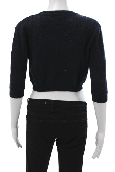 Marc Jacobs Women Cardigan Dark Blue Wool Hook & Eye 3/4 Sleeve Size S
