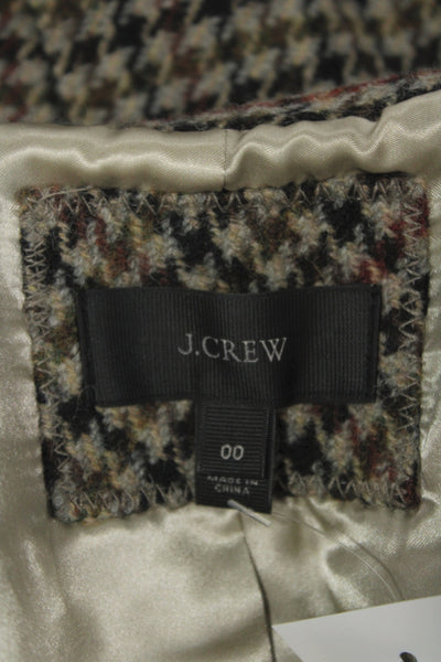 J Crew Womens Brown Check Wool Blazer Button Long Sleeve Classic Size 00