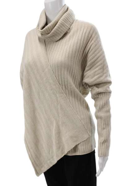 Lafayette 148 New York Unisex Beige Extrafine Wool Turtleneck Pullover Size S