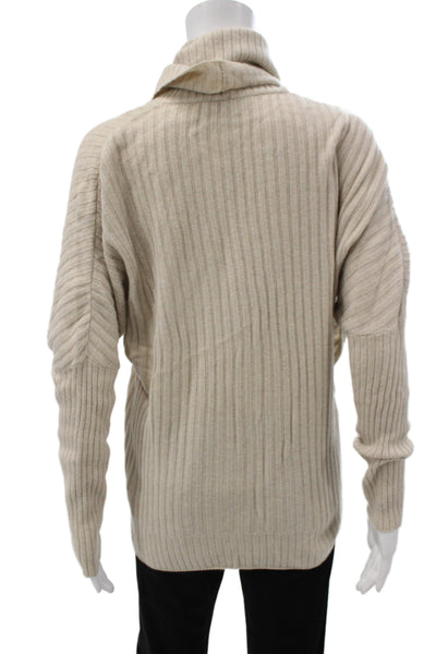 Lafayette 148 New York Unisex Beige Extrafine Wool Turtleneck Pullover Size S