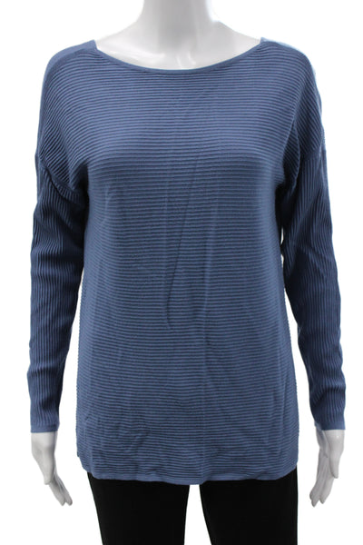 Lafayette 148 New York Unisex Striped Blue Pullover Sweater Long Sleeve Size S