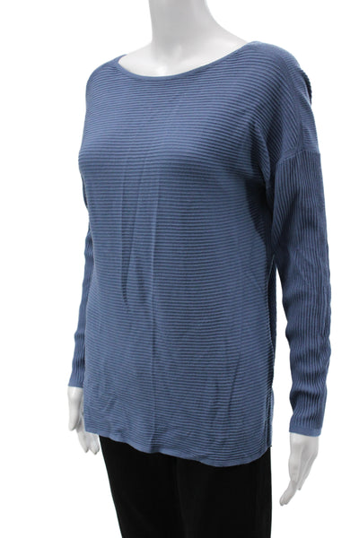 Lafayette 148 New York Unisex Striped Blue Pullover Sweater Long Sleeve Size S