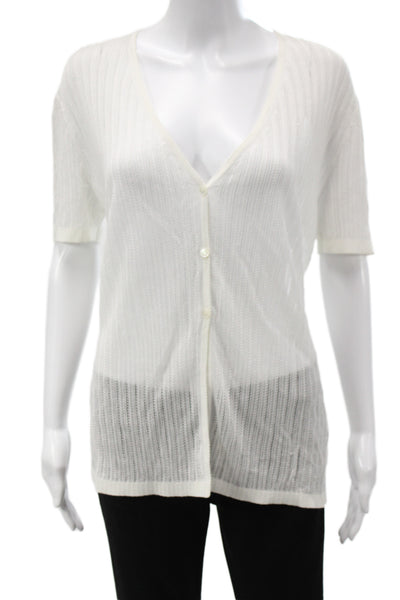 Lafayette 148 New York Unisex Cardigan White Striped V-Neck Size M