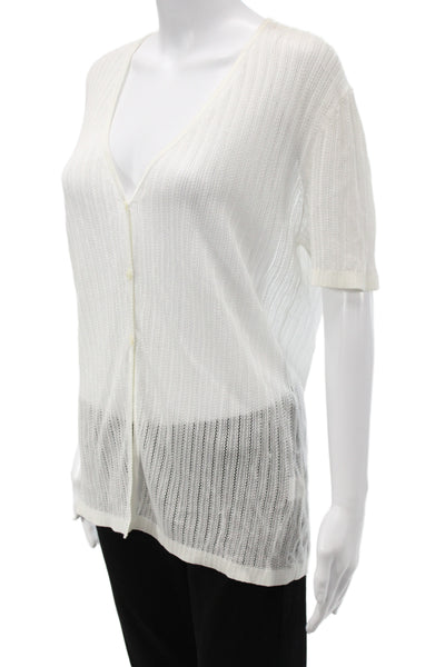 Lafayette 148 New York Unisex Cardigan White Striped V-Neck Size M