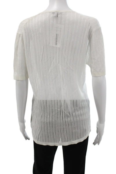 Lafayette 148 New York Unisex Cardigan White Striped V-Neck Size M