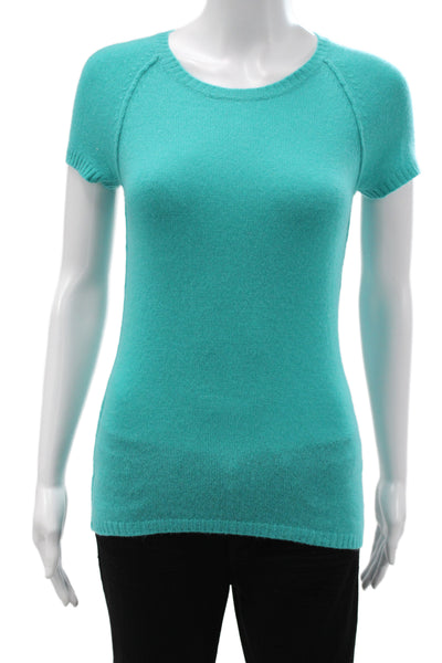 philosophy Womens Green Cashmere Crew Neck Short Sleeve Basic Top Zip Size S