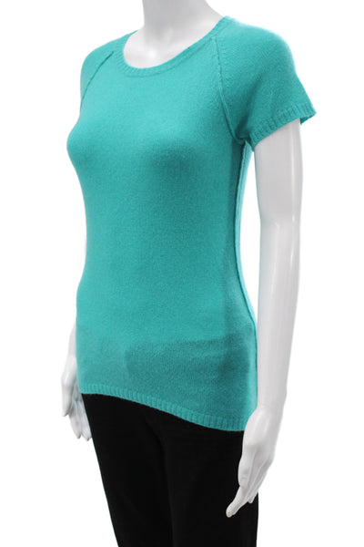 philosophy Womens Green Cashmere Crew Neck Short Sleeve Basic Top Zip Size S