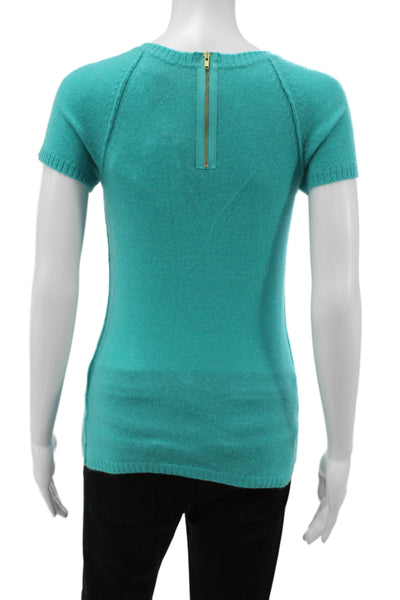 philosophy Womens Green Cashmere Crew Neck Short Sleeve Basic Top Zip Size S