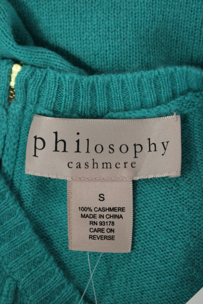 philosophy Womens Green Cashmere Crew Neck Short Sleeve Basic Top Zip Size S