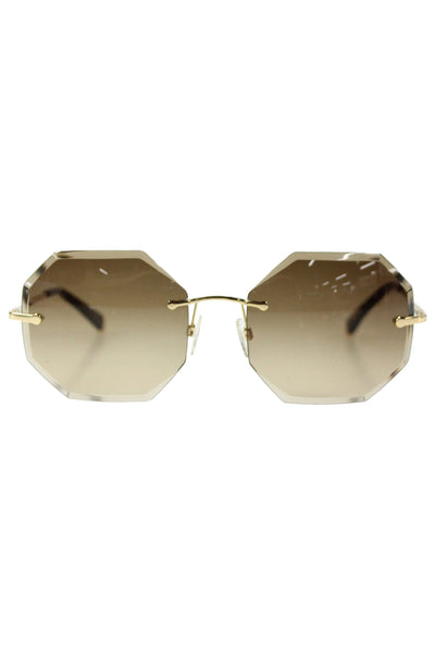 Kate Young For Tura Womens Gold Tone Brown Metal Plastic Octagon Sunglasses