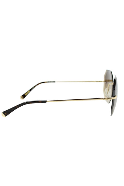Kate Young For Tura Womens Gold Tone Brown Metal Plastic Octagon Sunglasses