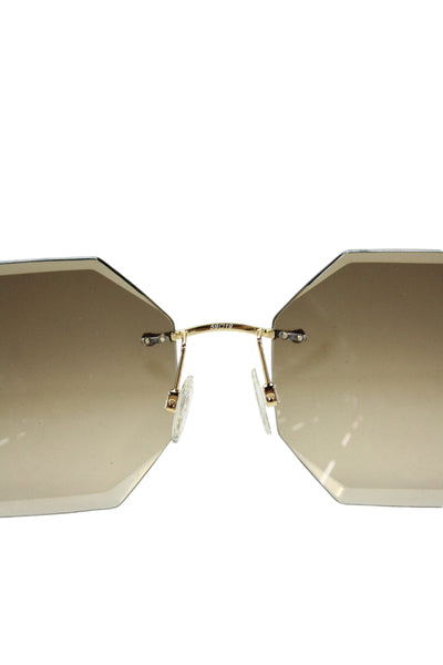 Kate Young For Tura Womens Gold Tone Brown Metal Plastic Octagon Sunglasses