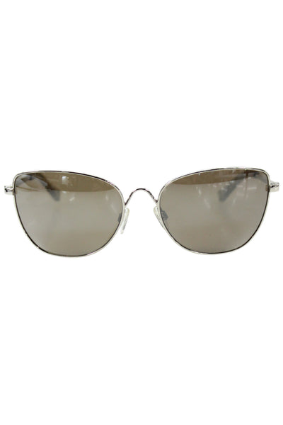 Kate Young For Tura Womens Silver Tone Brown Metal Rounded Rimless Sunglasses