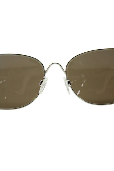 Kate Young For Tura Womens Silver Tone Brown Metal Rounded Rimless Sunglasses